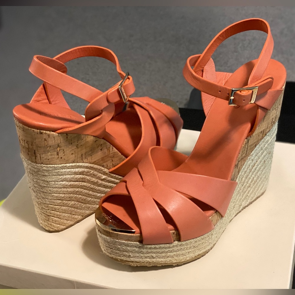 Jimmy Choo EU 41 coral leather espadrille